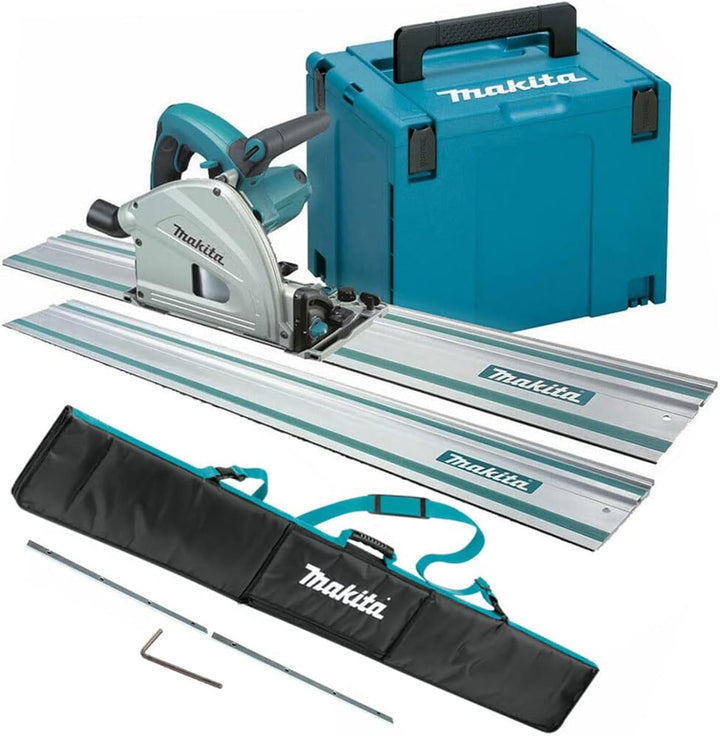 Makita SP6000J1 Tauchsäge 240 V 165 mm mit 2 x 1,5 m Schienen, Verbindungsstange & Tasche – Elektris