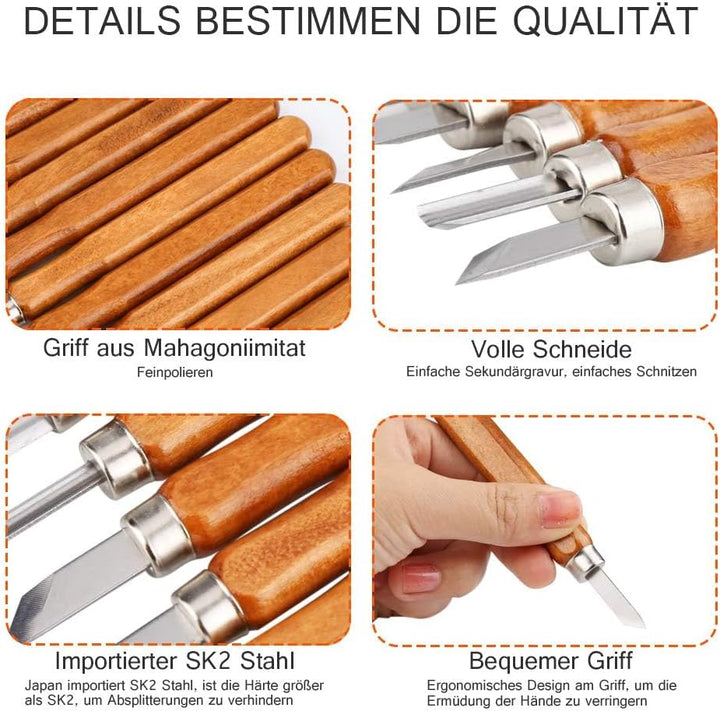 Holz-Schnitzwerkzeug Set - 12 STK Holz Schnitzmesser und ein Schleifsteine für Erwachsene und Kinder