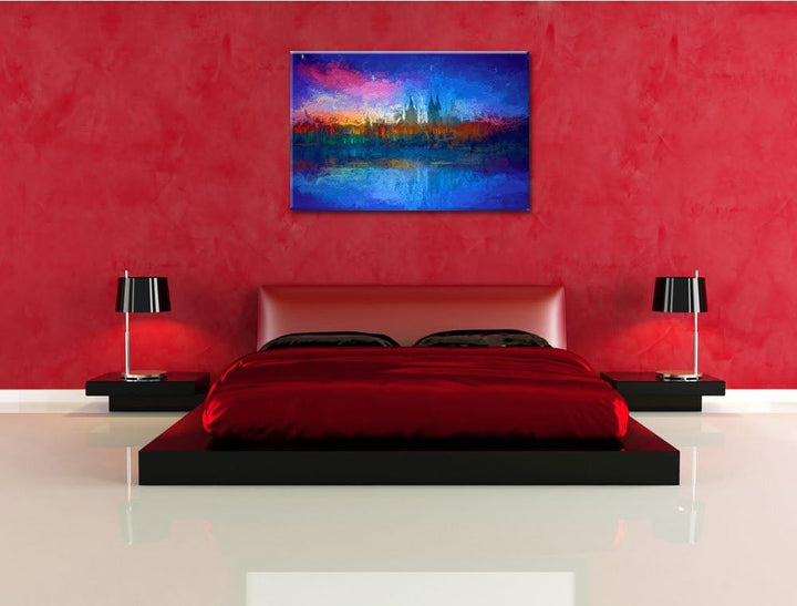 Polarlichter über der Skyline von Köln Deluxe Format: 100x70 cm auf Leinwand, XXL riesige Bilder fer