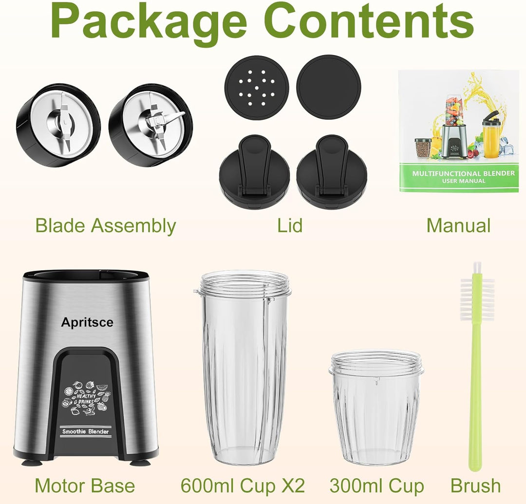 Smoothie Mixer, Apritsce 800W Standmixer Smoothie Maker, Blender Elektrisch mit 2 Flasche und 300ML