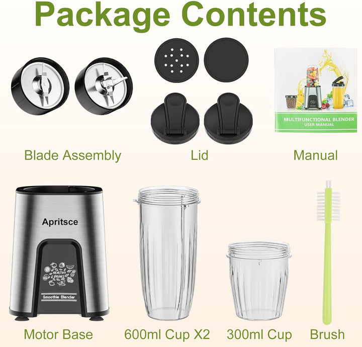 Smoothie Mixer, Apritsce 800W Standmixer Smoothie Maker, Blender Elektrisch mit 2 Flasche und 300ML