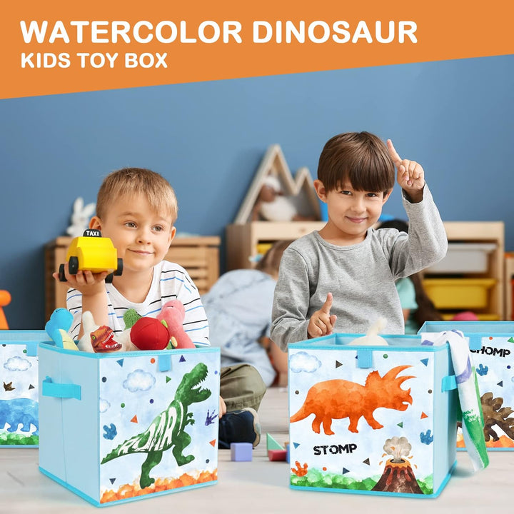 WERNNSAI Dinosaurier Aufbewahrungsbehälter - 4er-Pack Faltbare Aufbewahrungswürfel aus Stoff Organiz