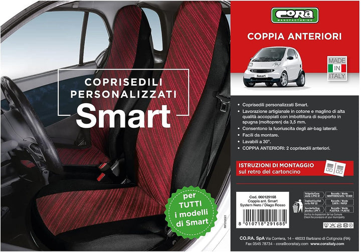 Cora 000129168 Custom Vordersitzbezüge Smart Fortwo, Diago Red Diago rosso, Diago rosso