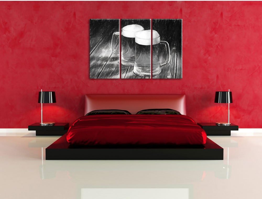 Pixxprint Zwei Masskrüge Bier als Leinwandbild/Grösse: 3 Teilig (120x80) cm/Wandbild/Kunstdruck/fert