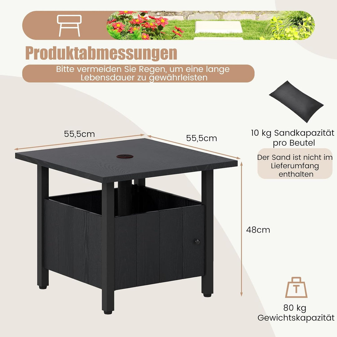 COSTWAY Beistelltisch Outdoor wetterfest, Gartentisch Metall mit Schirmloch & 2 Sandsäcken, Kleiner