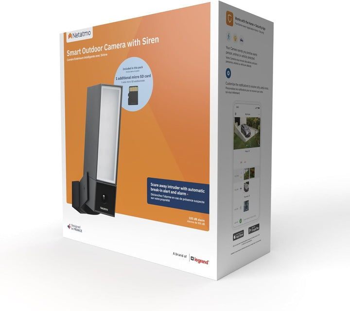 Netatmo AMZ Smarte Überwachungskamera für den Aussenbereich mit 105 dB-Sirene, WLAN, Integrierte Bel