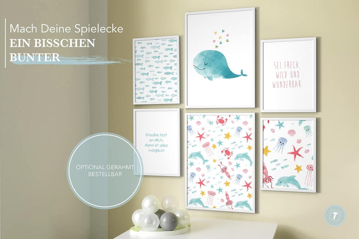 Papierschmiede® Bilder Kinderzimmer Kids Mood Poster Set Unterwasserwelt, Kinderzimmer Bilder Babyzi
