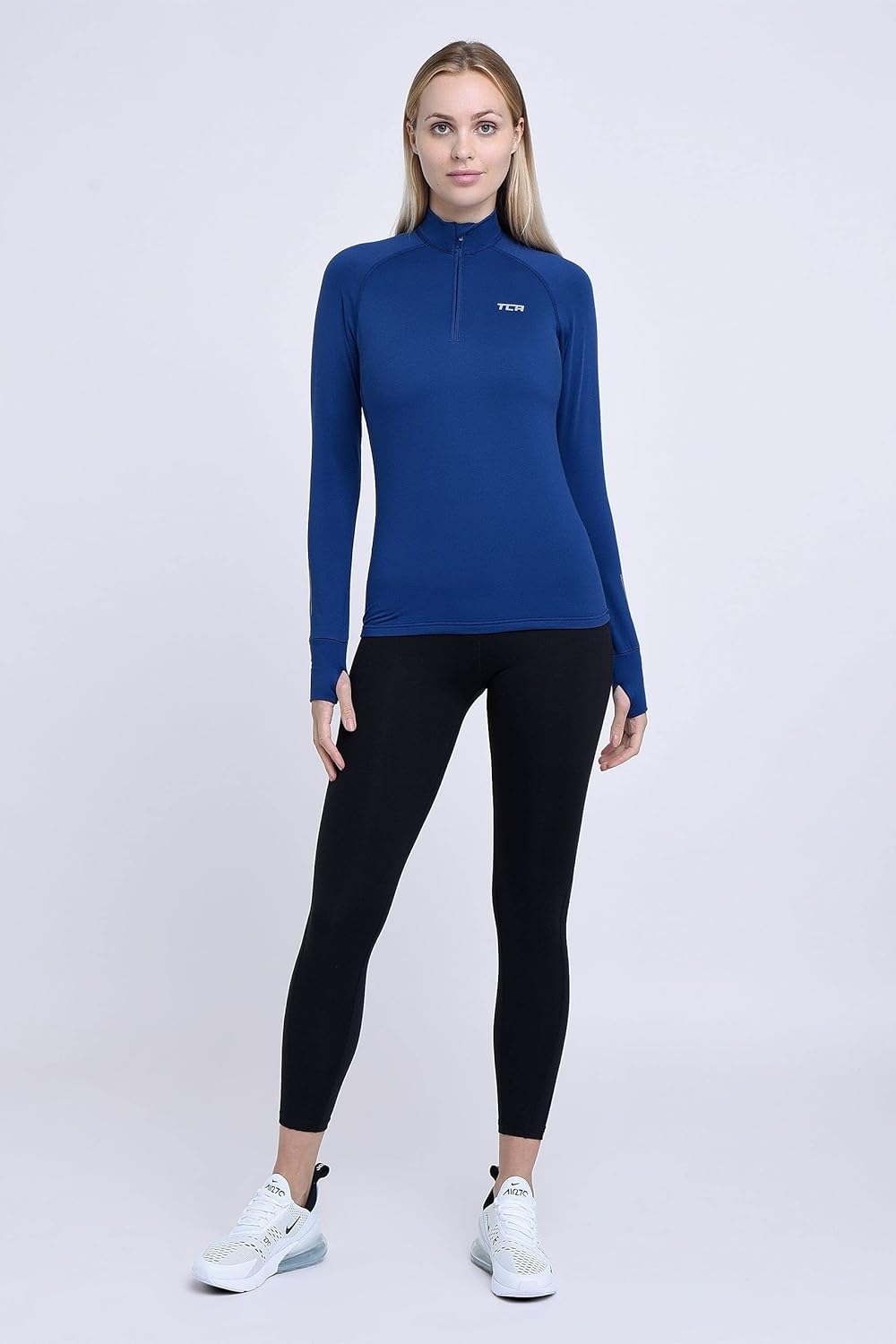TCA Damen Winter Running Langarm Laufshirt mit Brustreissverschluss S Blau, S Blau
