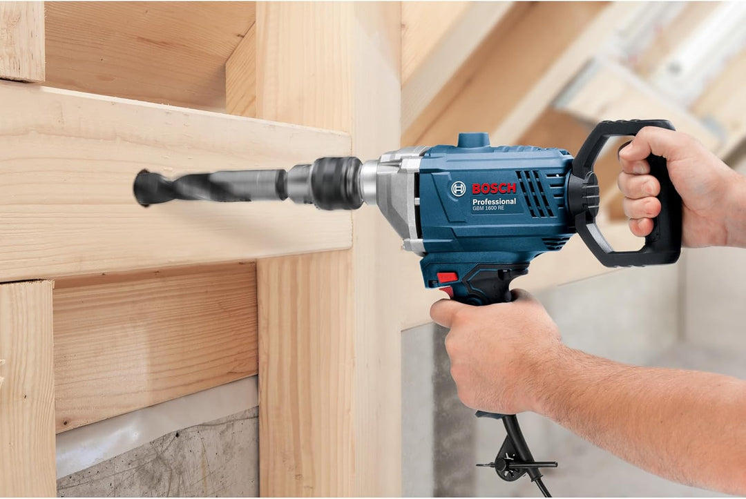 Bosch Professional Bohrmaschine GBM 1600 RE (mit 360° drehbarer D-Griff, Zusatzhandgriff, 850 Watt,