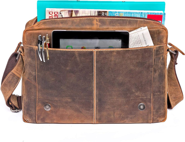 ALMADIH Leder Umhängetasche Dylan Premium Rindsleder BV - Ledertasche Laptop Fach 15 Zoll Aktentasch