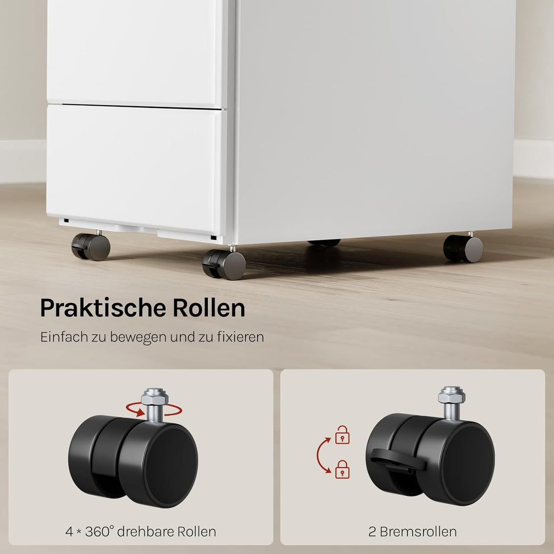 WOLTU Rollcontainer Metall, Mobiler Aktenschrank Büroschrank mit 3 Schubladen Bürocontainer, abschli