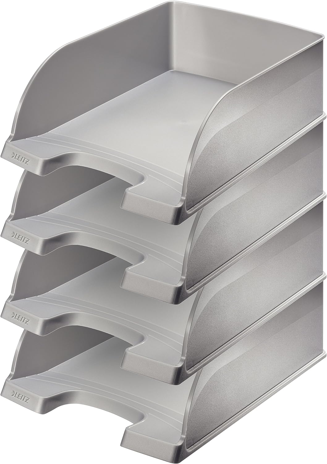 Leitz Briefkorb A4 Jumbo, 4er Pack, Silber, Mit extragrossem Fassungsvermögen, Plus Serie, 52330084