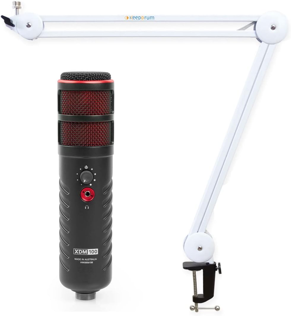 Rode X XDM-100 USB-Sprechermikrofon + keepdrum MS138 Gelenkarm-Stativ Weiss