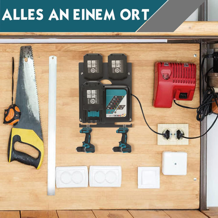 DITKOK 3in1 Wandhalterung für Makita Akkus 18V 14,4V, Ladegeräte DC18RC und Akku-Bohrschrauber, stab