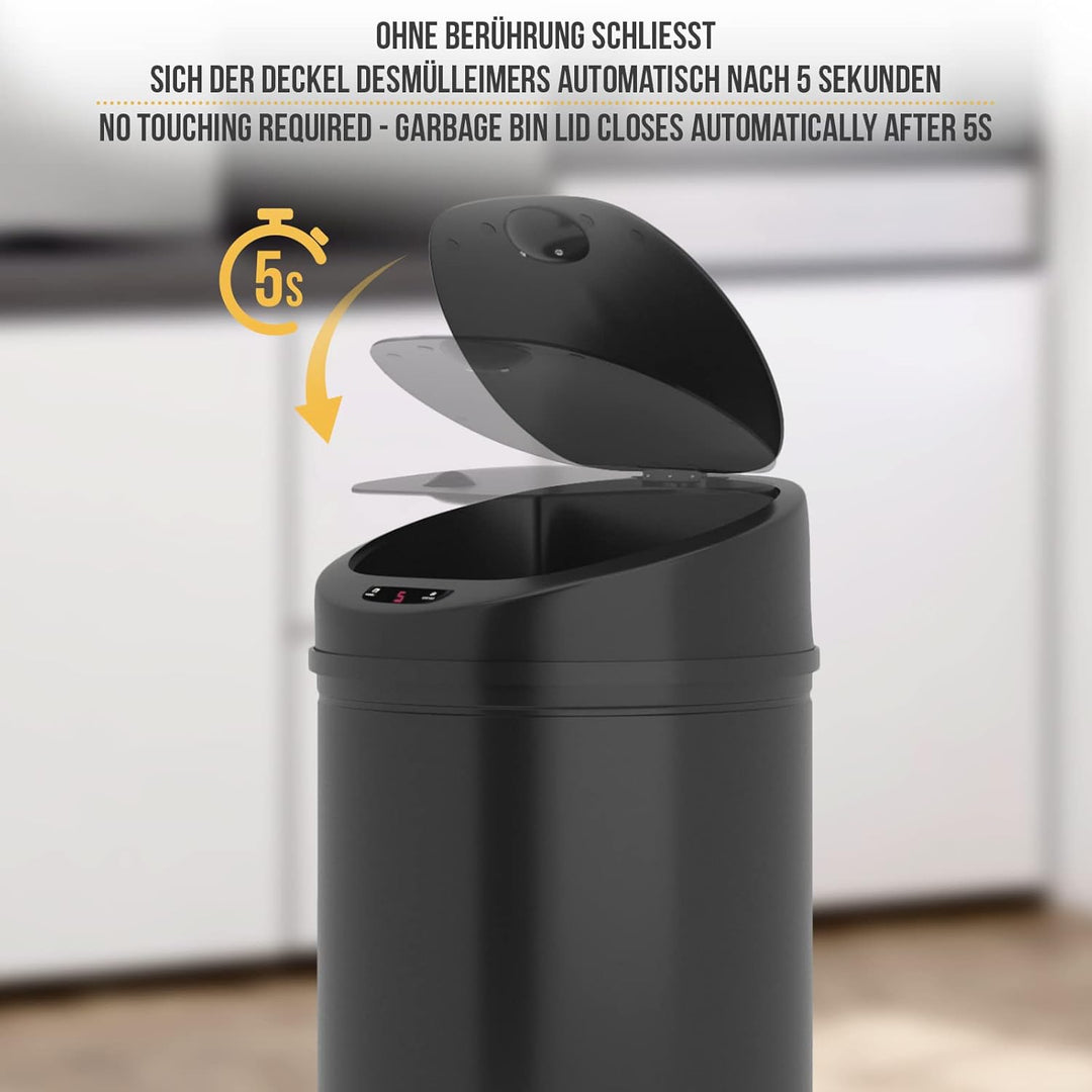 Jago® Mülleimer mit Sensor - 30/40/50/60L, Edelstahl/verzinkter Stahl, Rund, mit Klemmring, für Küch