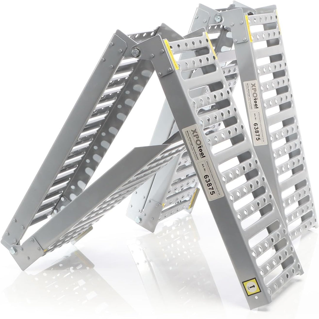 XPOtool 2X Auffahrrampe 340kg 3-Fach klappbar Verladerampen 197x23cm rutschfest Stahl für Motorrad