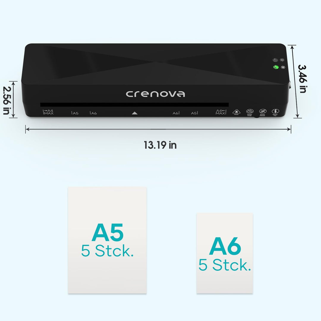 Crenova Laminiergerät A4/A5/A6,Schneller Laminator mit 10 Laminierfolien,Personal für Hausgebrauch,S
