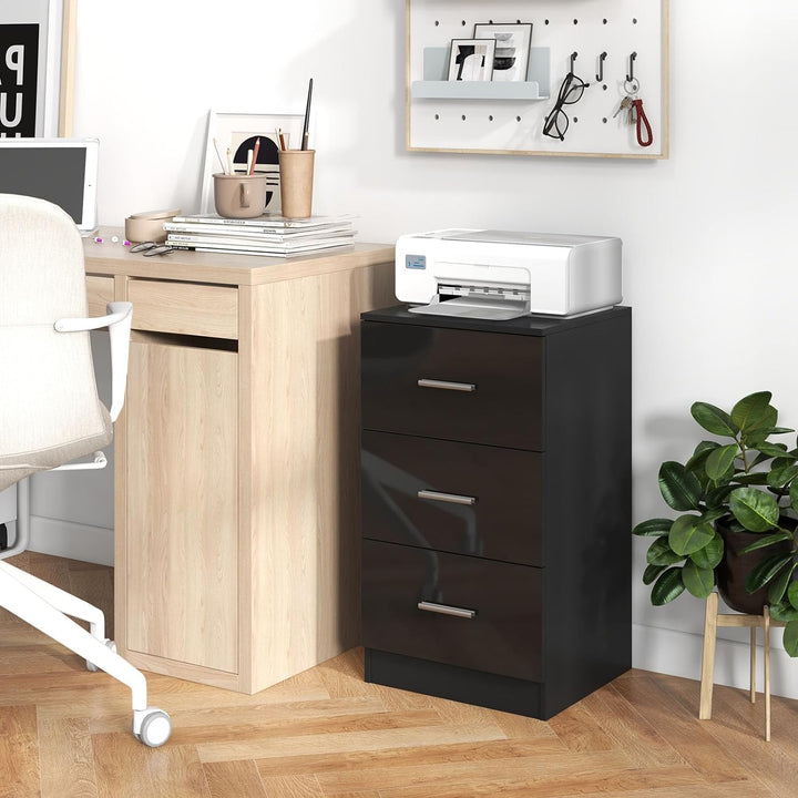 COSTWAY 2er Set Nachttisch mit 3 Schubladen, Hochglanz Nachtschrank, Nachtkommode für Boxspringbett,