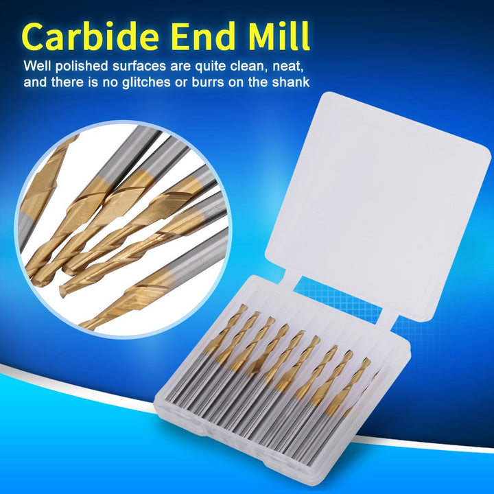 10 pcs Schaftfräser Hartmetall Coated Fräsbohrer Doppel-Fräser Fräserset 3.175mm Schaft 2mm Schneidk