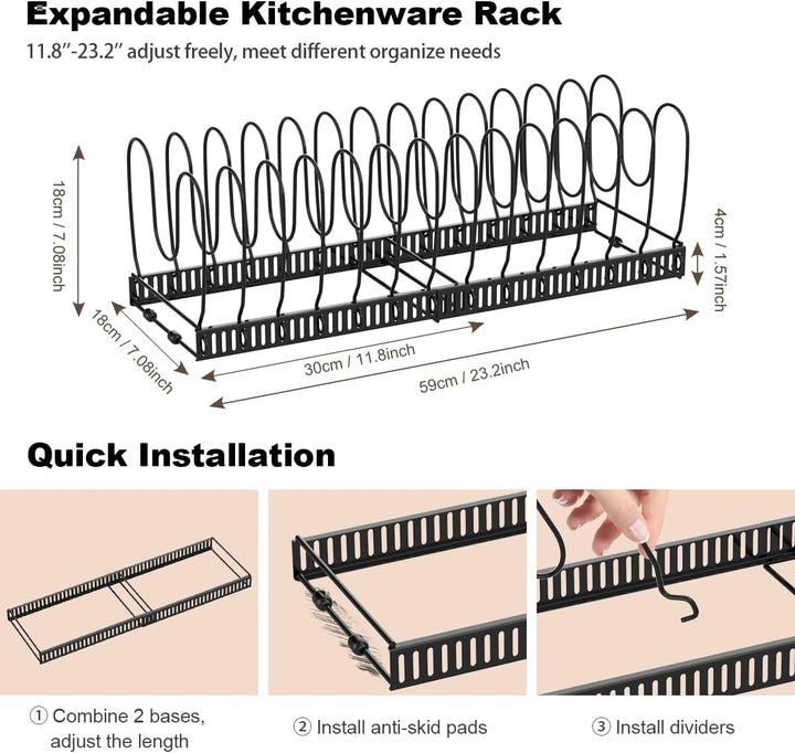 Housolution Pfannenhalter für Schublade, Erweiterbarer Topfdeckelhalter mit 14 Verstellbaren Teiler,