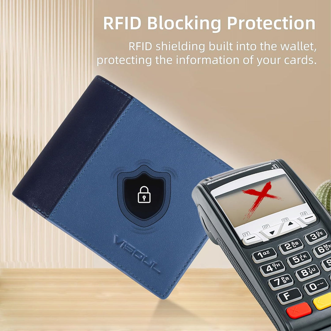 VISOUL Echt Leder Geldbörse Herren mit RFID Schutz Portemonnaie Gross mit Münzfach 8 Fächer Echtlede