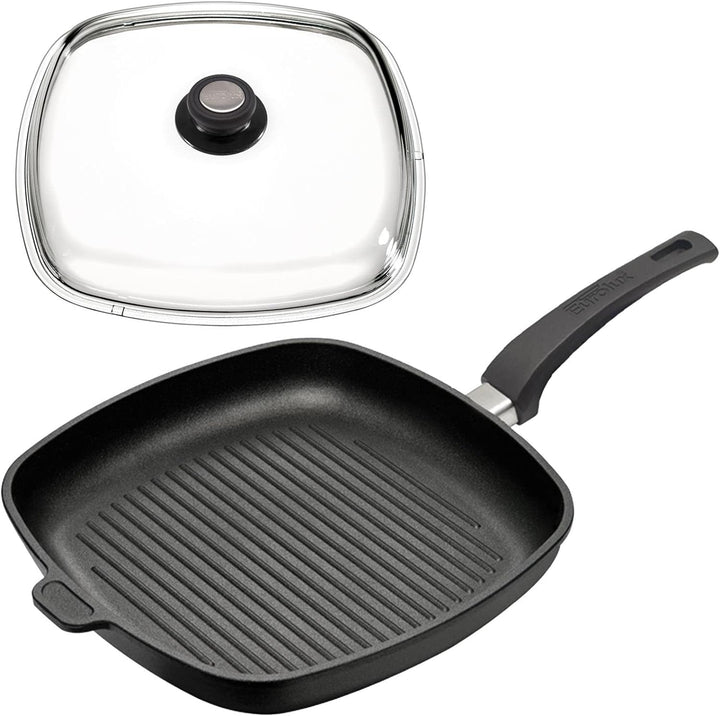 Eurolux Grillpfanne Set & Deckel 28x28 cm - grosse flache quadratische Guss-Pfanne mit Beschichtung