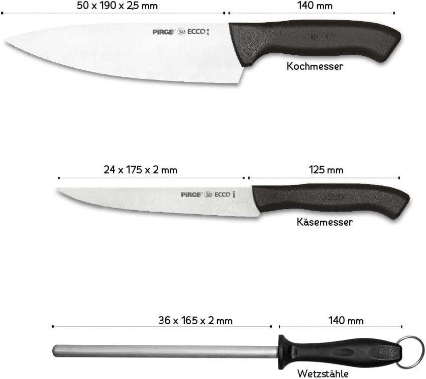 Pirge Ecco Starter Set Profi Messerset mit Tasche 4 Stück - Profi Kochmesser Set - Edelstahl Profi K