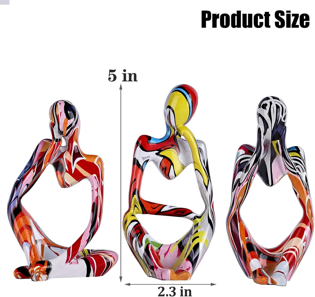 3 Stück abstrakte Graffiti-Denker-Statuen und Skulpturen, bunte Mini-Denker-Figur, Ornamente, minima