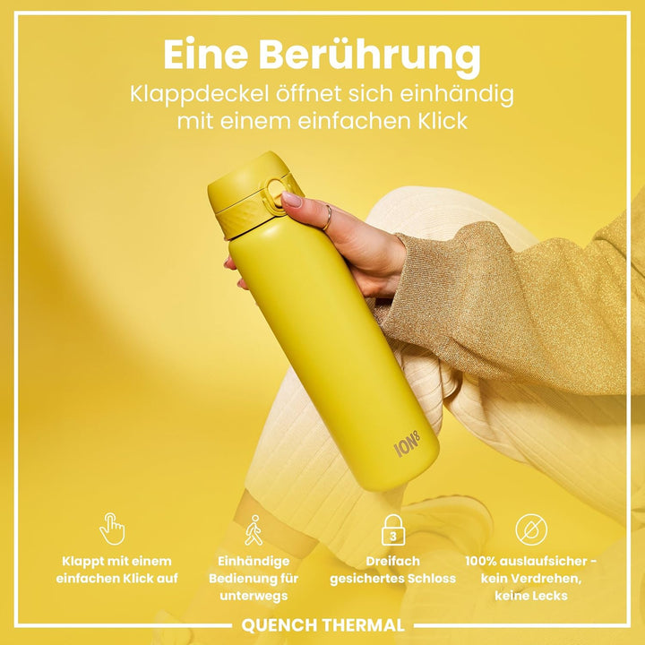 Ion8 Vakuumisolierte Edelstahl-Trinkflasche, 1 Liter, 920 ml, Auslaufsicher, Einhandöffnung, Sichere