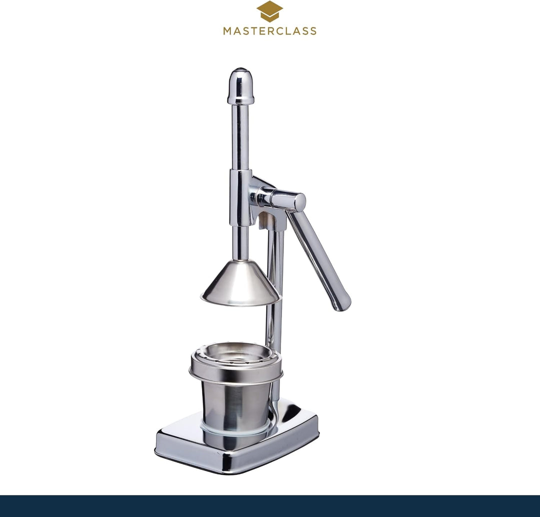 masterclass KitchenCraft "Deluxe" Saftpresse Edelstahl Manuell, Farbe: Silber, mit Sieb für Kerne un