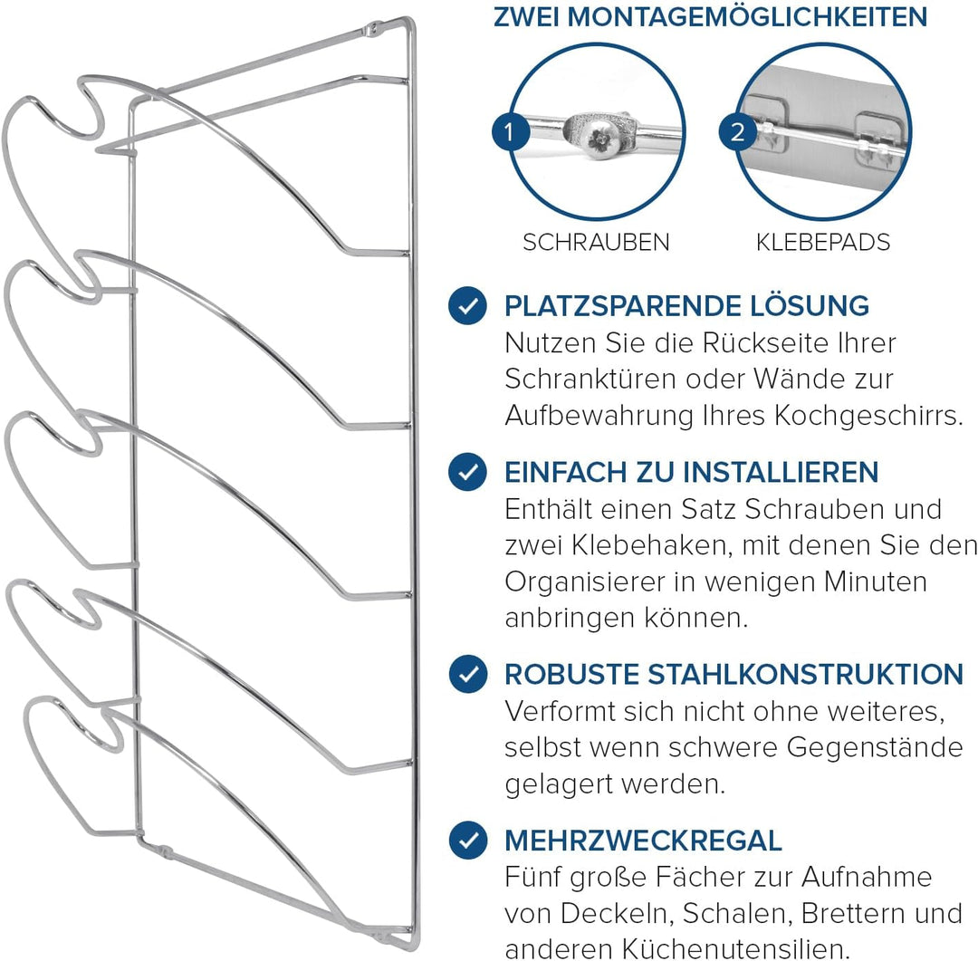 joeji's Kitchen Topfdeckelhalter - Wandmontage oder Schranktür - Deckelhalter für Pfannendeckel - 2