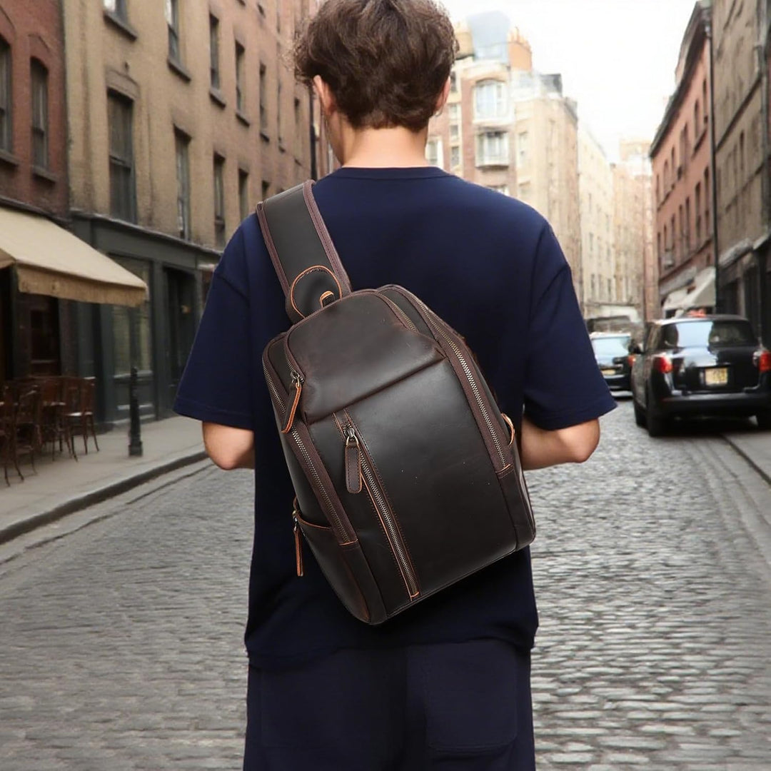 TIDING Herren Taschen Sling Bag Crossbody Leder Schultertasche Rucksack Umhängetaschen Herren für Re