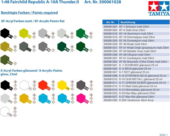 TAMIYA 300061028 - 1:48 Fairchild Republic A-10A Thunder II Mittel, grün