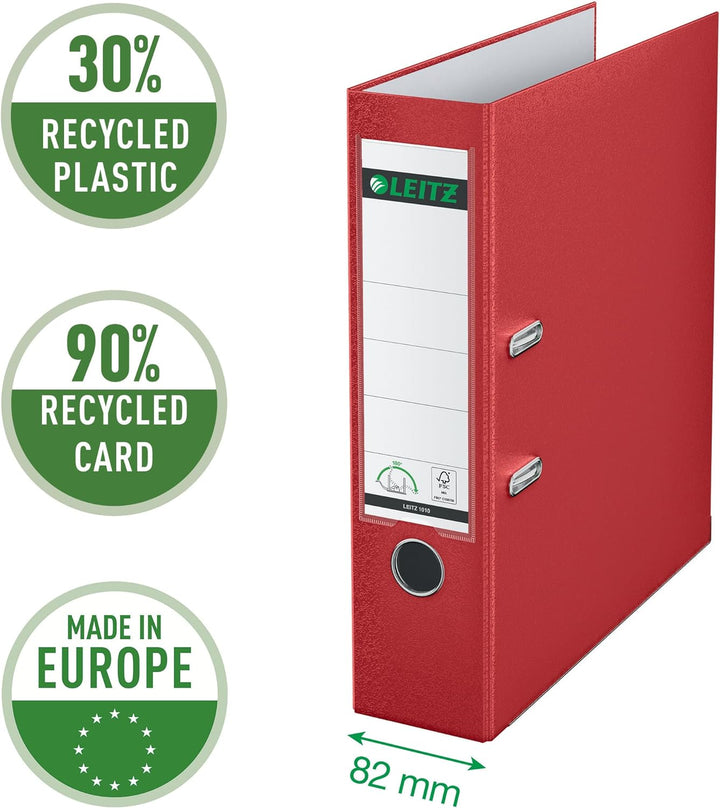 Leitz Qualitäts-Ordner 180° Plastik, 20er Pack, A4, Rot, 8,2 cm Rückenbreite, PP-laminierter Einband