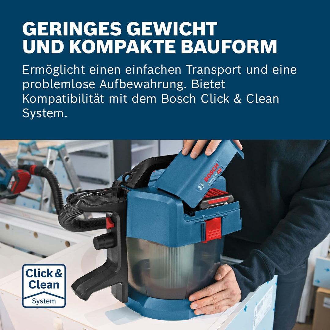 Bosch Professional 18V System Industriestaubsauger Gas 18V-10 L (ohne Akku, 1,6 m Schlauch, 3 Verlän