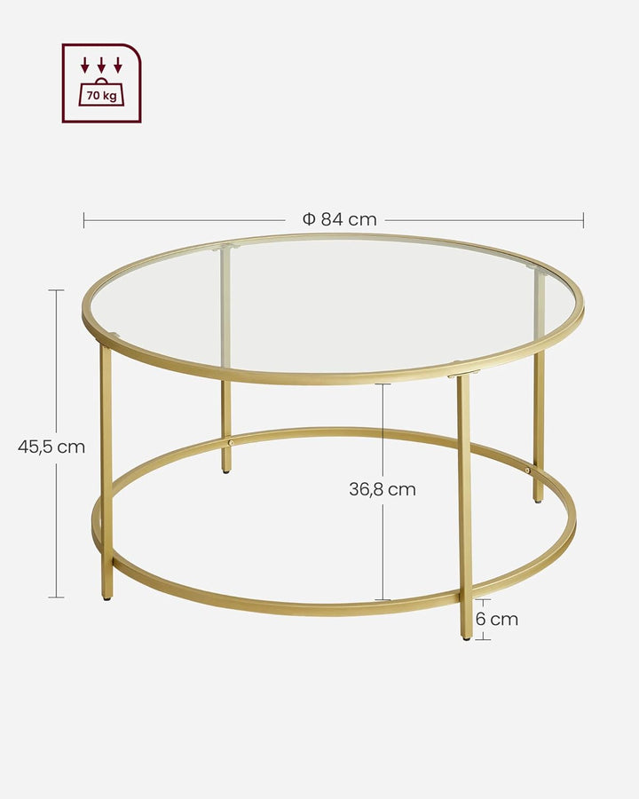VASAGLE Couchtisch, Beistelltisch, Wohnzimmertisch rund, Glastisch mit Metallgestell, Hartglas, Nach