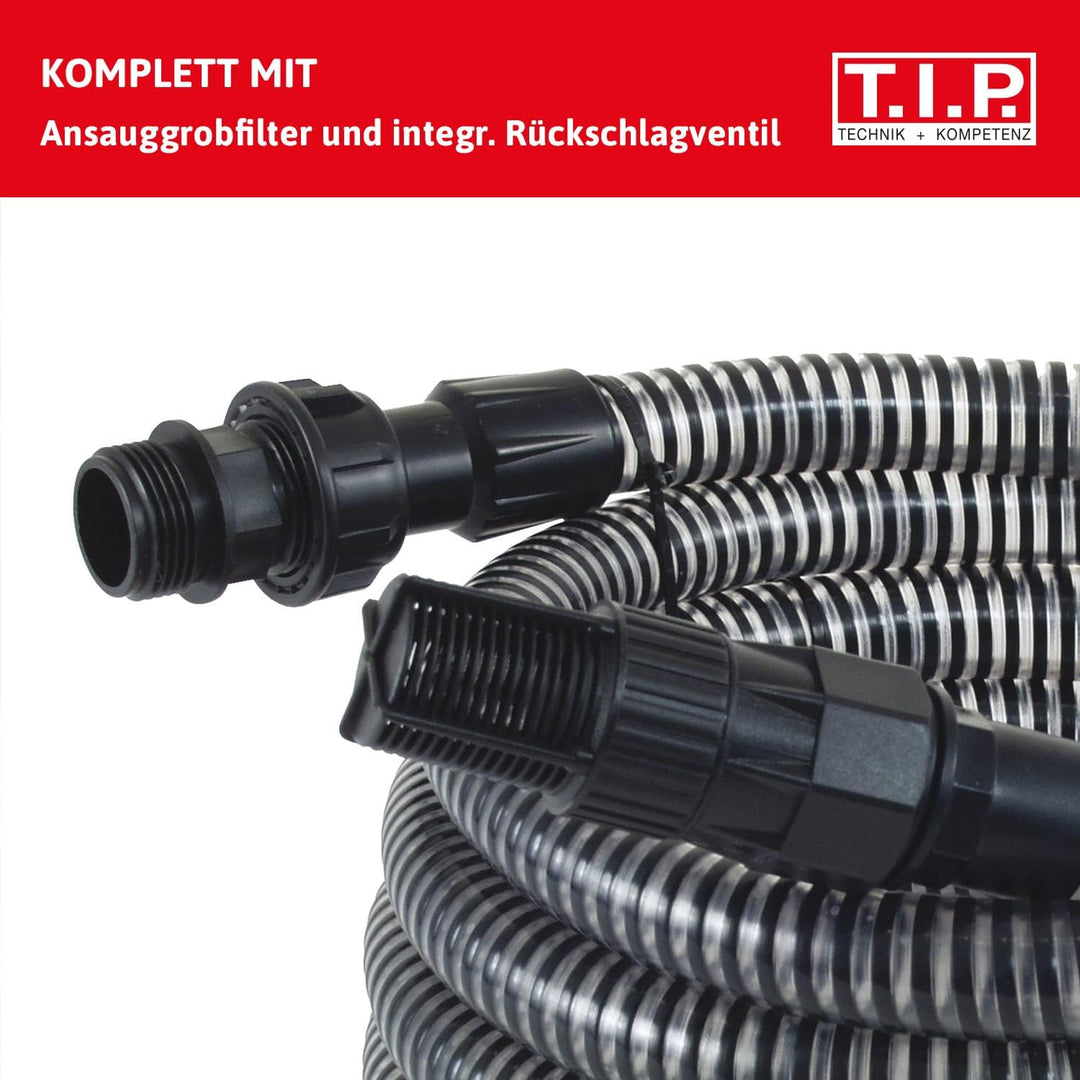 T.I.P. Gartenpumpe Edelstahl mit 4 m Ansauggarnitur (4.400l/h Fördermenge, 50m Förderhöhe, 5,0bar Dr