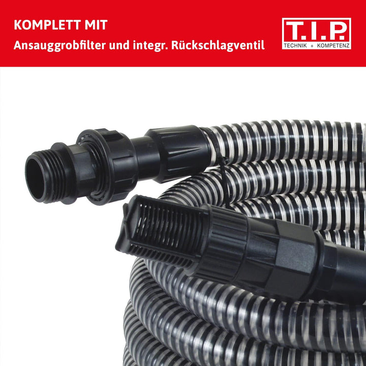 T.I.P. Gartenpumpe Edelstahl mit 4 m Ansauggarnitur (4.400l/h Fördermenge, 50m Förderhöhe, 5,0bar Dr