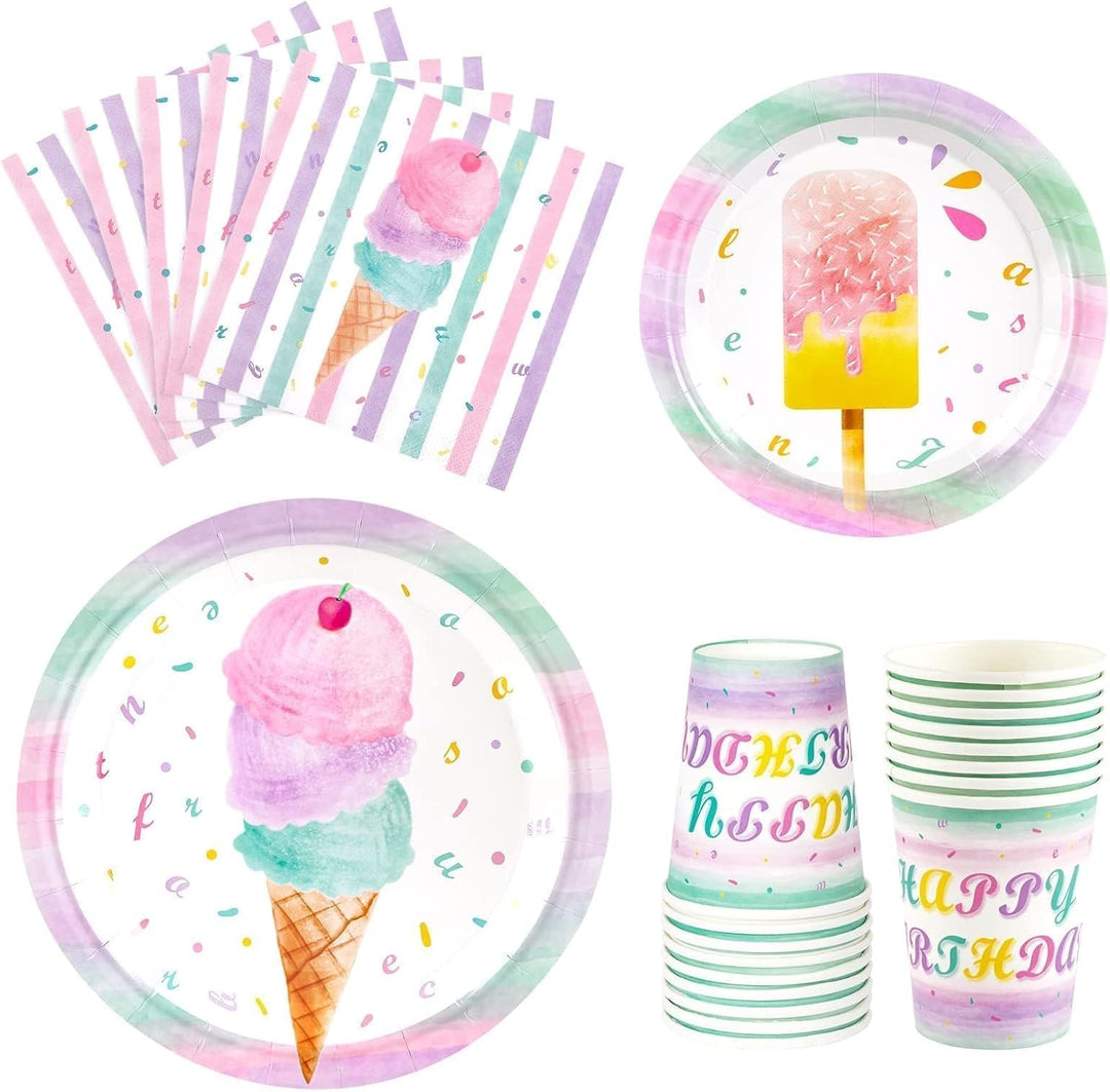 WERNNSAI Eiscreme Teller Servietten und Tassen - Eiscreme und Eis am Stiel Thema Partyzubehör für Mä