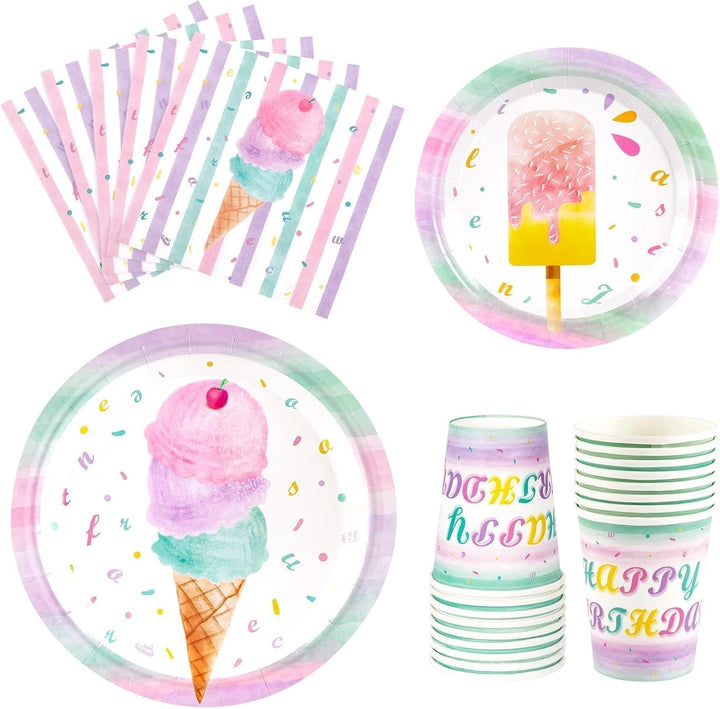 WERNNSAI Eiscreme Teller Servietten und Tassen - Eiscreme und Eis am Stiel Thema Partyzubehör für Mä