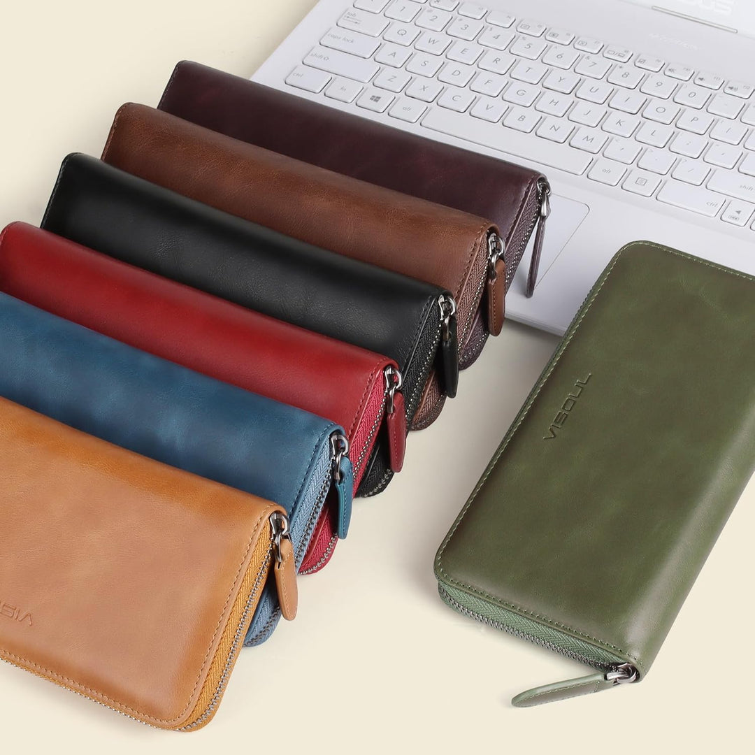VISOUL Premium Brieftasche Echtleder/Italienisches Leder mit RFID-Schutz, XXL Geldbörse Schwarz L02,