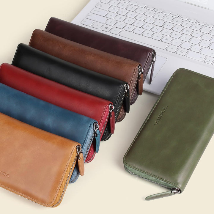 VISOUL Premium Brieftasche Echtleder/Italienisches Leder mit RFID-Schutz, XXL Geldbörse Schwarz L02,