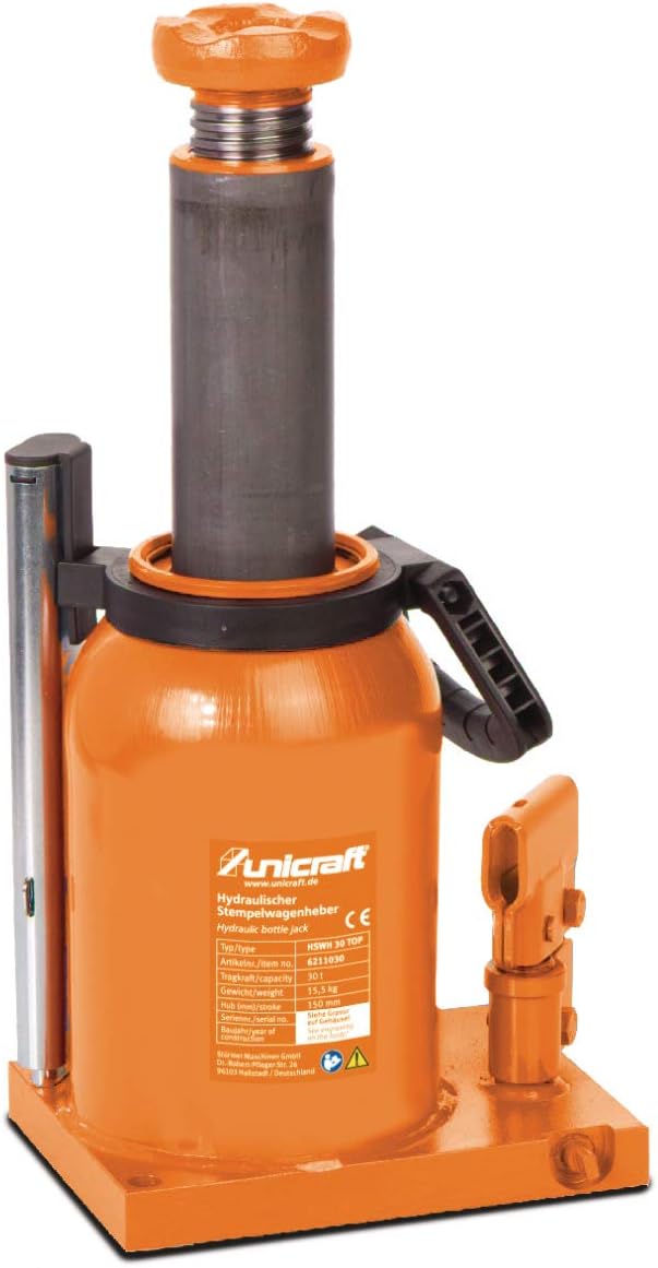 Unicraft Hydraulischer Stempelwagenheber HSWH 30 TOP (Tragkraft 30 t, Höhe min. 242 mm, Hub 150 mm,