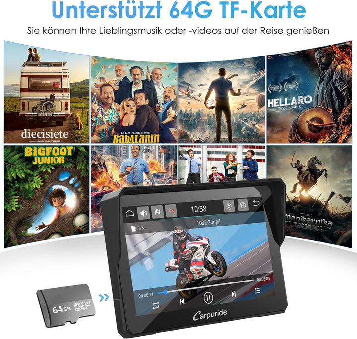 Carpuride W702B Motorrad GPS Carplay Bildschirm mit Design Halterung für BMW Motorräder, Kabelloses