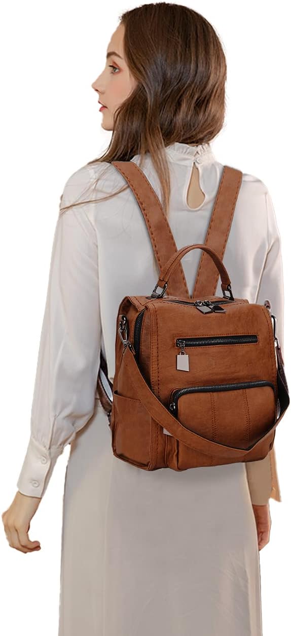 RAVUO Damen Rucksack,PU Leder Rucksack Mode Rucksäcke Rucksackhandtaschen Schulrucksäcke Reise Daypa