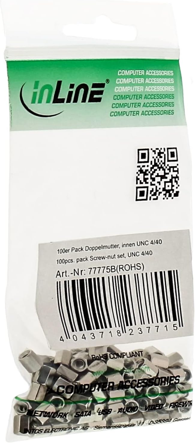 InLine 77775B 100er Pack Doppelmutter, innen UNC 4/40