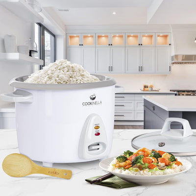 KeMar Kitchenware Cookinella KRC-200 Reiskocher Edelstahltopf | Kompakt (1,4L, 500W, Weiss) | Glasde