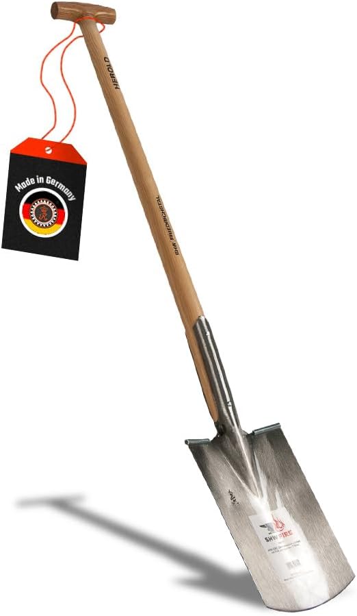 SHW-FIRE Gärtnerspaten für Harte Böden - Trittkante, 95cm Stiel mit T-Griff - robust und langlebig,