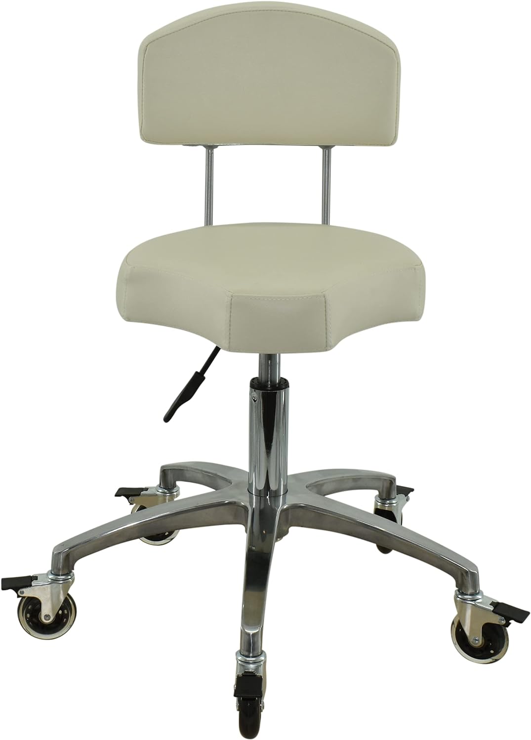 VAKON SALON - Ergonomischer Rollhocker mit Lehne in Weiss - Rollen mit Bremse - Höhenverstellbarer v