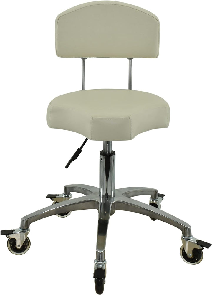 VAKON SALON - Ergonomischer Rollhocker mit Lehne in Weiss - Rollen mit Bremse - Höhenverstellbarer v